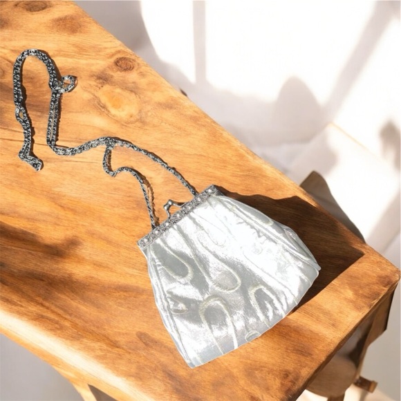 Handbags - Purse Evening Bag Vintage Silver Embroidered Rhinestones Prom Wedding Formal